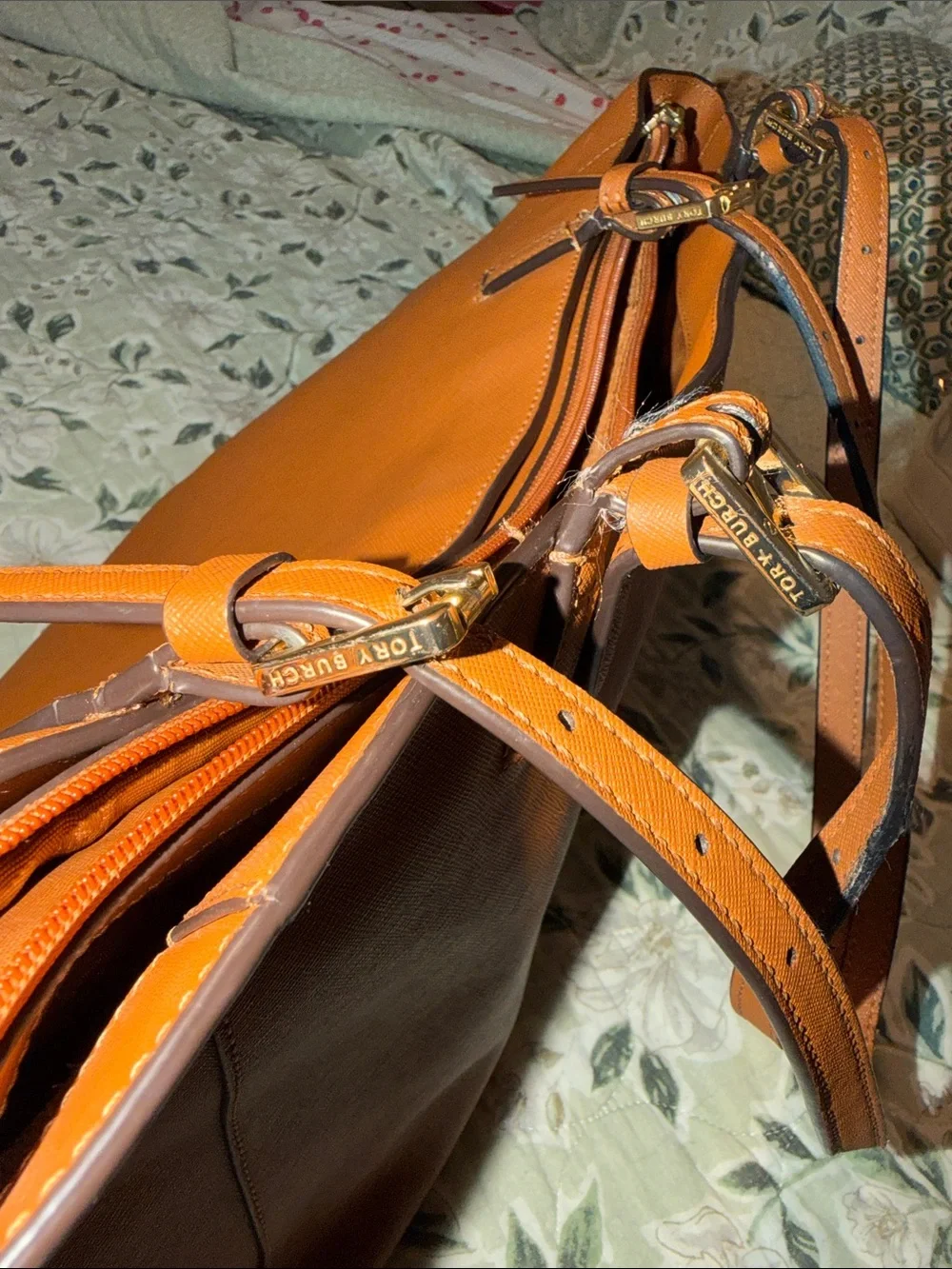 Tory Burch Cognac Leather Tote with Gold Logo